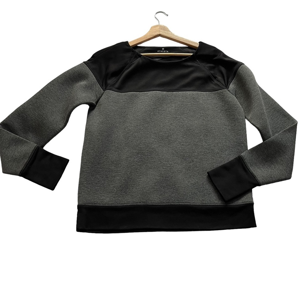 ATHLETA Scuba Material Fuse Color Block Sweatshirt Gray And Black Size M